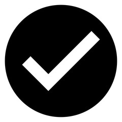Flat vector black circle with white check mark icon, strong approval and confirmation symbol for...