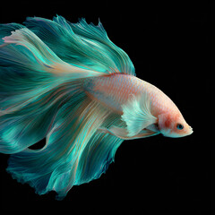 Fototapeta premium Betta Fish Underwater Closeup Detail Aquatic Creature Marine Habitat Vibrant Color Tropical Beauty Flowing Fins Nature Tropical Aquatic Graceful Stunning Majestic Exotic Pet Photography