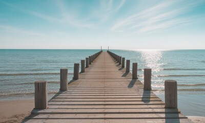 Obraz premium Wooden pier stretches into a tranquil ocean