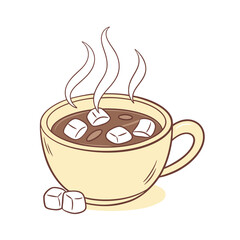 A mug of hot cocoa with marshmallows on a white background vector illustration