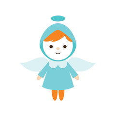 A kid in a Christmas angel costume on a white background vector illustration