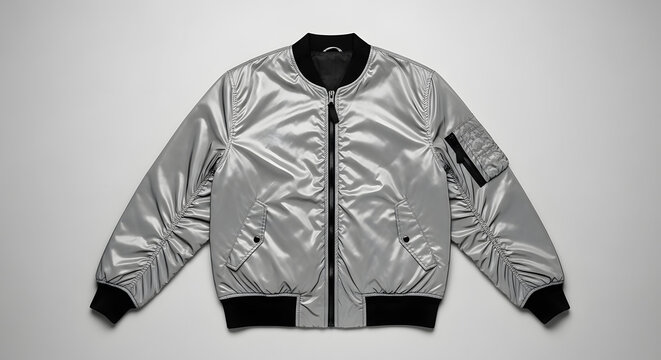 Stylish Silver Bomber Jacket Isolated on White Background