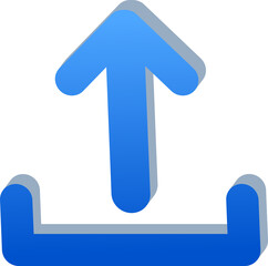 Gradient blue 3D upload arrow pointing upward from a base  isolated on transparent background