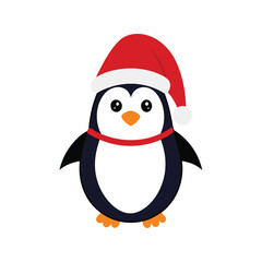 A festive penguin in a Santa hat against a white background vector illustration
