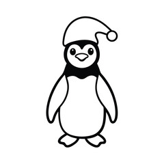 A festive penguin in a Santa hat against a white background vector illustration