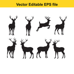 Naklejka premium Collection of deer silhouettes isolated on white background