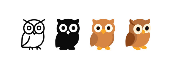 Obraz premium Progression of owl designs: outline to 3d cartoon style