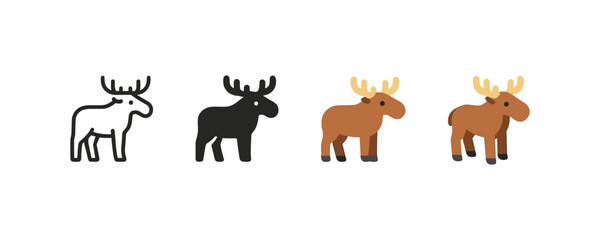 Obraz premium Moose icons: linear, solid, flat, and colored styles for creative design