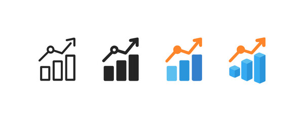 Obraz premium Growth chart icons in linear, flat, and 3d styles for business analytics