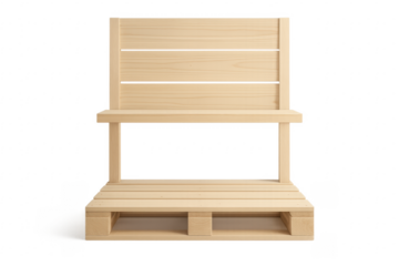 Wooden pallet shelves forming a display stand on transparent background