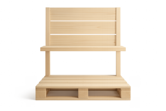 Wooden pallet shelves forming a display stand on transparent background