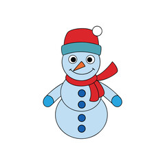 A cheerful snowman engaged in a winter activity on a white background vector illustration
