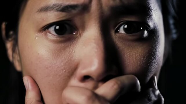 Close-up of a frightened person's face