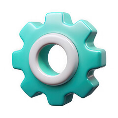 3d teal gear icon with white center a symbol of industry and mechanical engineering