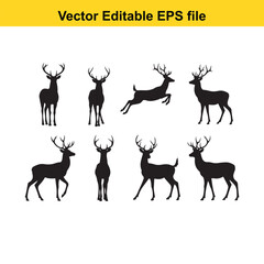 Naklejka premium Collection of deer silhouettes isolated on white background