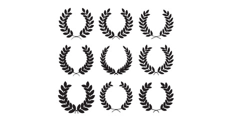 A grid of nine black laurel wreaths on a white background in a simple and minimalist style design