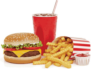 Isolated need American food. Fast food on white background.