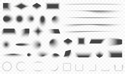 Realistic shadow effect in round, sphere, square, and cube shapes. Set of transparent shadow effects in geometric shapes. Falling 3D shadow effect from sphere, square, ovals, and cube. Vector