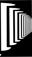 Alternating black and white vertical bars receding into the distance creating an optical illusion effect