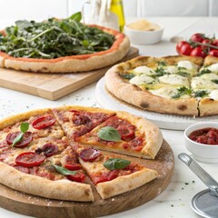 Three Artisan Pizzas Arugula, Mozzarella and Pepperoni with Basil