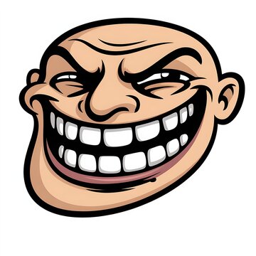 Trollface meme illustration mischievous grin vector art internet culture comical character design symbolic expression online communication viral trend