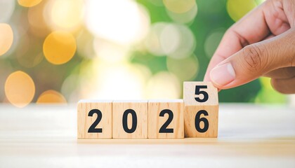 Welcome 2026: New Year, Fresh Start, Wooden Blocks