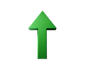 Green arrow pointing upwards, isolated on transparent background, symbolizing growth and progress