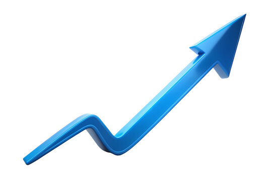 Blue arrow pointing upwards indicating growth and success, isolated on transparent background
