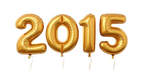 Golden 2015 balloons isolated on transparent background