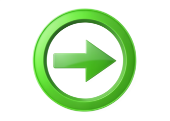 Green arrow inside a circle, isolated on transparent background