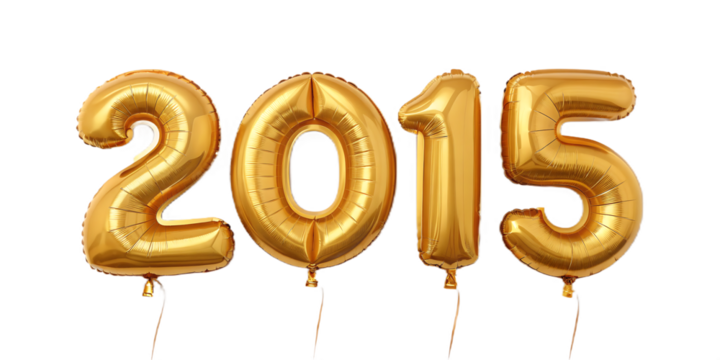 Golden 2015 balloons isolated on transparent background - Powered by Adobe