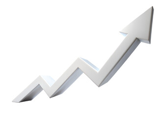 White arrow showing upward trend and growth, isolated on transparent background