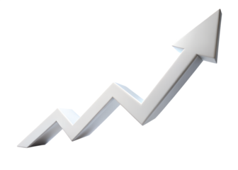 White arrow showing upward trend and growth, isolated on transparent background