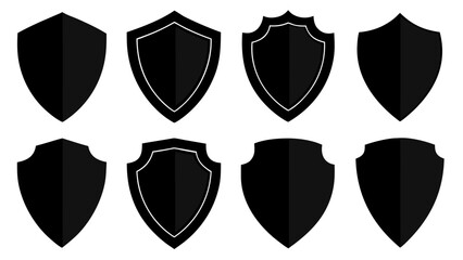 Shield security badge vector, protection shild black silhouette  vector set
