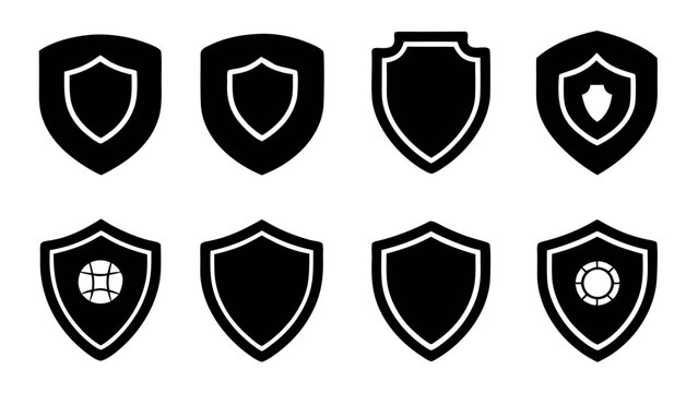 Shield security badge vector, protection shild black silhouette  vector set