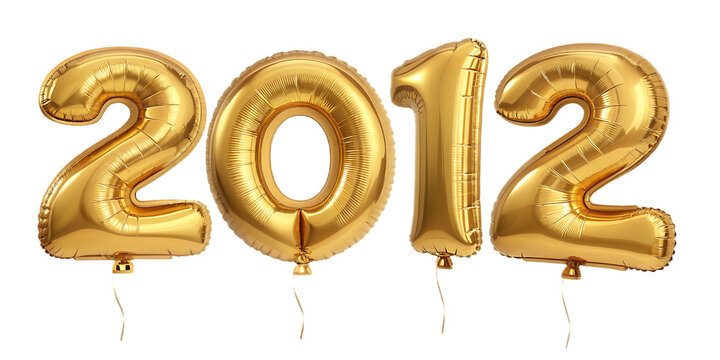 Golden 2012 balloons isolated on transparent background