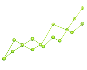 Green line graph with points showing an upward trend and growth, isolated on transparent background