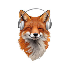 Obraz premium Illustration of a Fox Head with Headphones Listening to Music Happily