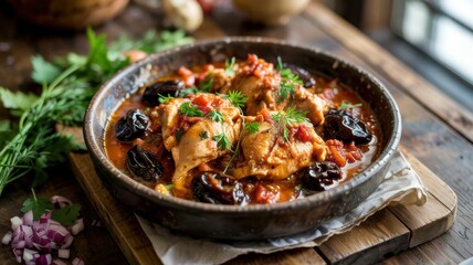The national dish of Armenian cuisine. Chicken with dried fruits. 