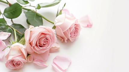 Fototapeta premium Bridal Blooms: Exquisite Pink Rose Wedding Border – Soft Blush and Fuchsia Roses in Full Bloom, Intertwined with Ivory Baby’s Breath and Silky Green Leaves, Framing a Delicate Edge for Wedding Invitat