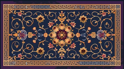 Obraz premium A 19th century Mongolian carpet, antique Mongolian rug, simple patterns, Generative AI illustrations.