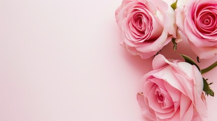 Fototapeta premium Bridal Blooms: Exquisite Pink Rose Wedding Border – Soft Blush and Fuchsia Roses in Full Bloom, Intertwined with Ivory Baby’s Breath and Silky Green Leaves, Framing a Delicate Edge for Wedding Invitat