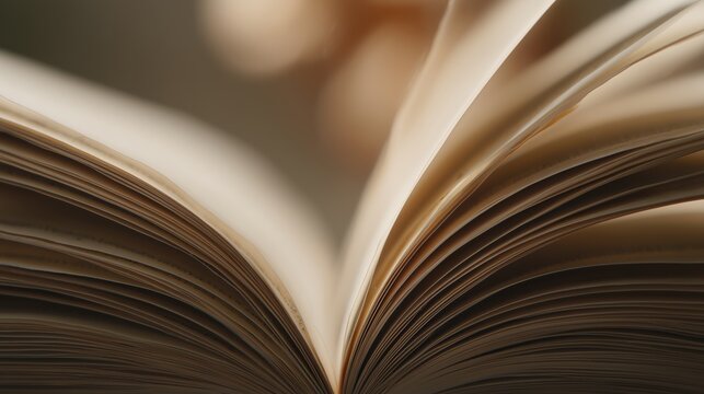 close up open book with turning pages and soft blurred background