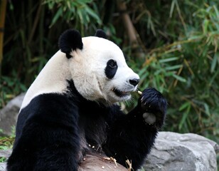 Obraz premium Panda eating bamboo
