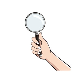 A hand holding a magnifying glass