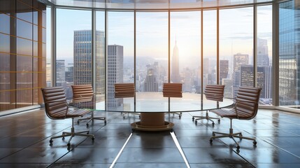Luxury Executive Meeting Room with Glass Table and Skyline View