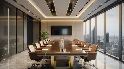 Executive Meeting Room with Leather Chairs and Wall-Mounted Display