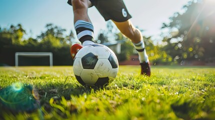 Fototapeta premium A male soccer player play soccer, Lower body, Generative AI illustrations.