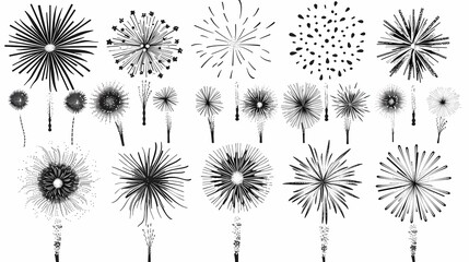 Fireworks icons set on white background for celebration design, Firework sunburst icon set, Generative AI illustrations.
