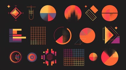 Logo modernism aesthetics vector abstract shapes collection made with minimalist geometric forms and graphics elements, Generative AI illustrations.